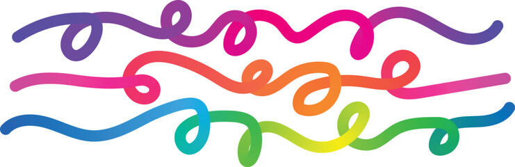 Abstract rainbow gradient wavy lines pattern A vibrant set of organic rainbow wavy ribbons with abstract color gradient lines, suitable for fun and creative designs. 