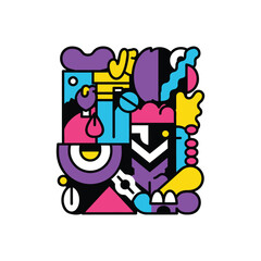 Colorful Abstract Geometric Doodle Character Illustration.
