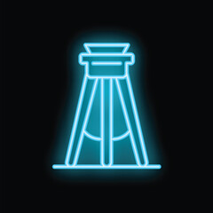 Glowing blue neon icon of a tripod, representing photography or video recording equipment