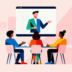 Engaged team collaborates remotely, sharing ideas during a dynamic virtual meeting, fostering innovation and teamwork for business growth and success globally
