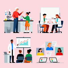 Inspiring scientists teaching chemistry and data analysis, fostering STEM education and collaborative research with modern technology in a dynamic learning environment