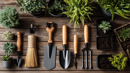 Gather your gardening essentials for a vibrant garden project, featuring tools, soil, and lush green plants ready for planting