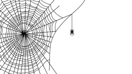 Spider web with a hanging spider vector illustration in minimalist style isolated on white background