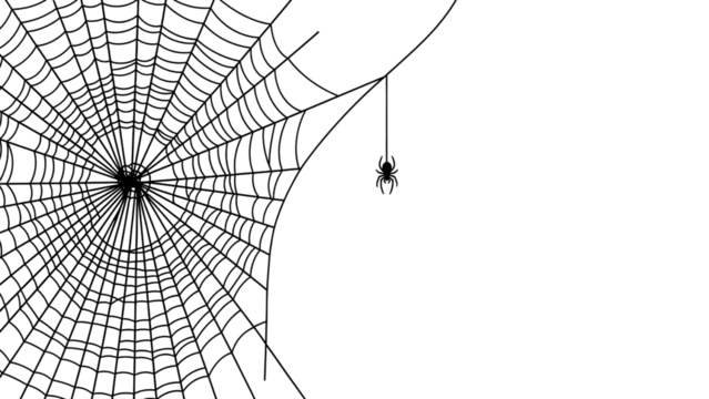 Spider web with a hanging spider vector illustration in minimalist style isolated on white background