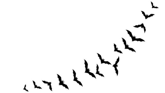 Silhouette of bats flying in formation vector illustration for Halloween designs isolated on white background