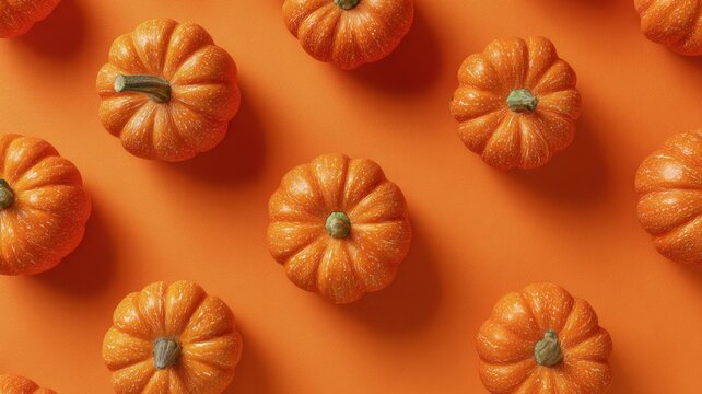 Bright autumn pumpkins with monochromatic orange background for spooky halloween party graphics and fall seasonal decor