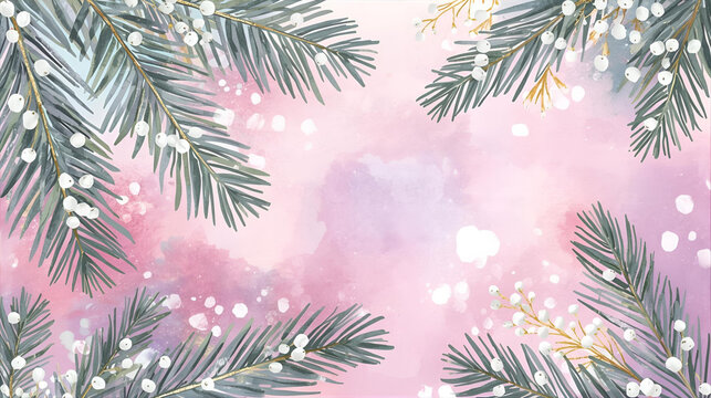 Festive christmas branches bokeh lights gift card template background for seasonal greetings