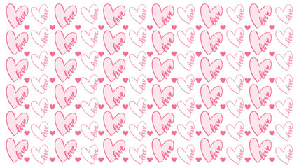 Seamless pattern of pink hearts with the word love written inside on a white background vector illustration related to pink hearts, love pattern, heart background, seamless design, romantic vector,