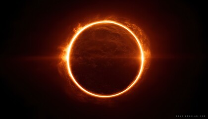 Orange Fire Dark: Phenomenon Of Sun Eclipse Illuminating Moon In Space - A Scientific Study Of Glow And Light