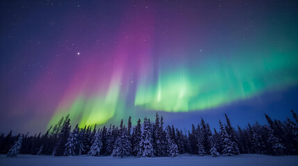 Magical aurora borealis christmas scene for background gift card template and design