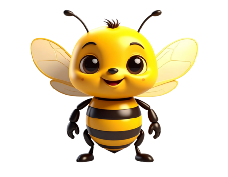 3D Stylized Bee Mascot Character with Big Eyes and Gentle Smile