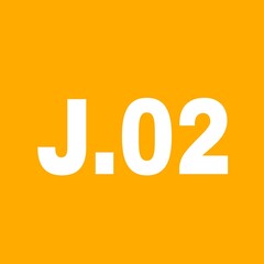 This image shows a bright orange background with bold white text displaying J. 02