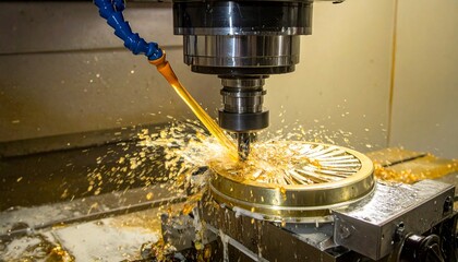 CNC milling machine processing on steel