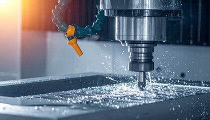 CNC milling machine processing on steel