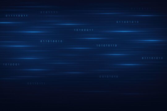 Digital data stream with binary code and glowing lines, technology, information, digital network