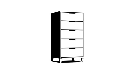 Illustration of a tall chest of drawers with five drawers and a simple, modern design.
