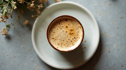 Top View of Creamy Caramel Latte
