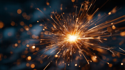 Sparkler in the Dark: A mesmerizing display of golden sparks bursts forth against a shadowy backdrop, illuminating the darkness with fleeting trails of light and the spirit of celebration.