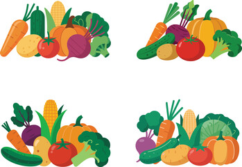 Vibrant Set of Flat Design Vegetable and Produce Compositions