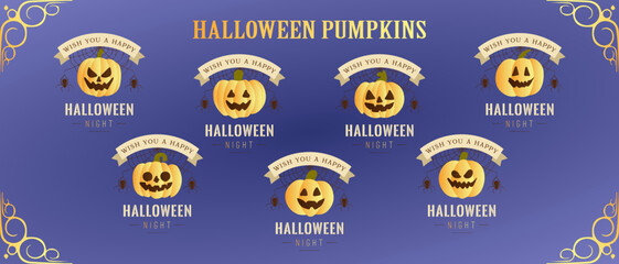 Halloween badge and sticker collection with pumpkins. Halloween Party, Happy Halloween for sticker, label, banner, greeting card and invitation. Good for greeting card, poster or flyer