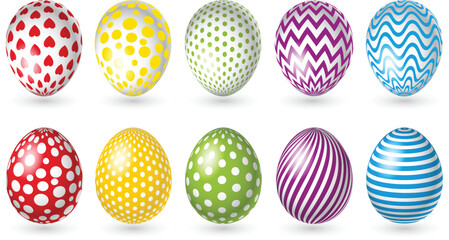 Set of Colorful Easter Eggs on White Background — Decorative Painted Egg Vector Illustration
