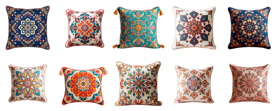 Decorative pillow set on a transparent background