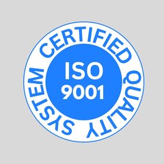 Label of Certified ISO 9001, button, badge, stamp Certified ISO 9001, tag, seal, label, rubber stamp Certified ISO 9001