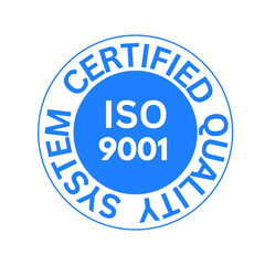 Label of Certified ISO 9001, button, badge, stamp Certified ISO 9001, tag, seal, label, rubber stamp Certified ISO 9001