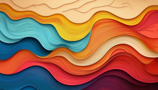 paper cut abstract design with colorful layered waves modern geometric overlapping background