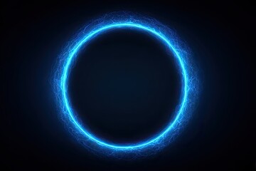Glowing blue ring of energy emitting electrical sparks in dark space