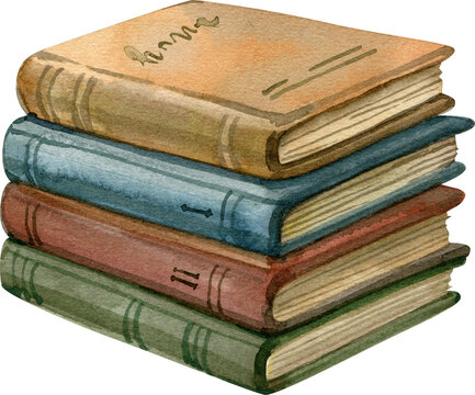 Stack of Colorful Books Isolated Hand Drawn Watercolor Painting Illustration Vintage Cottagecore style