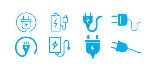Electrical power icon set. Connection. socket with a plug. electric plug logo. plug icon. monochrome icon.  grounded power icon. vector illustration eps 10