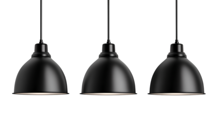 3 black pendant lights, Transparent background PNG