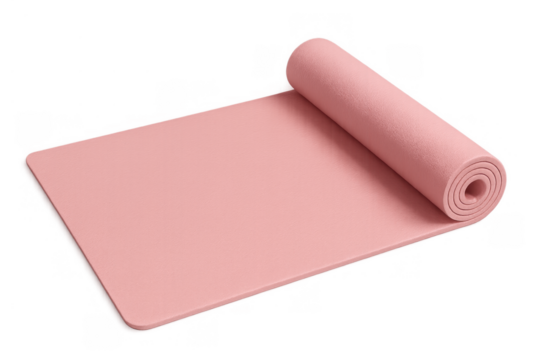Pink yoga mat unrolling for fitness workout, sport equipment for pilates exercise, wellness concept, transparent background