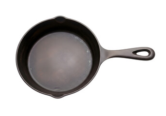 Antique Cast Iron Skillet with Hanging Loop Handle Isolated on White or Transparent Background