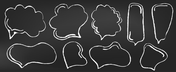 Hand drawn chalk speech frame for text. Pencil talk balloon with doodle line on chalkboard. Cute chat bubble with scribble texture  decoration. Simple school dialog for comic message cartoon.