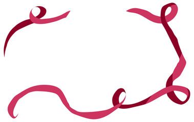 Pink ribbon frame. Vintage coquette border for Christmas card. Cute lace valentine or birthday invite graphic. Dainty aesthetic minimalist postcard for romantic design. Wavy feminine holiday element.