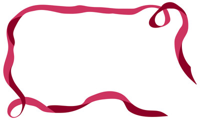 Coquette pink ribbon frame. Vintage whimsical border for Christmas card. Cute lace valentine or birthday invite graphic. Dainty aesthetic minimalist postcard on romantic design. Wavy feminine element.