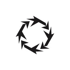 Geometric black icon of hexagon made from nested arrows, modern abstract vector design, minimal symmetrical shape, clean bold contrast art