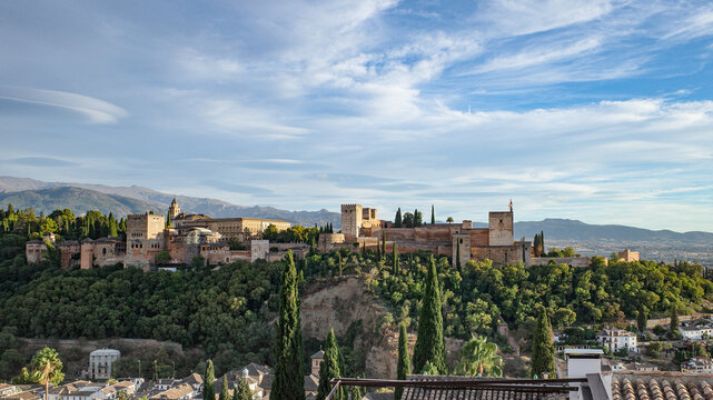 Granada, Spain - 20 Oct 2025: View of the Alhambra from the Mirador de San Nicolas, Granada, Andalusia