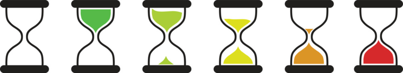 Set of Hourglass Icons Showing Time and Process Progress from Empty to Full