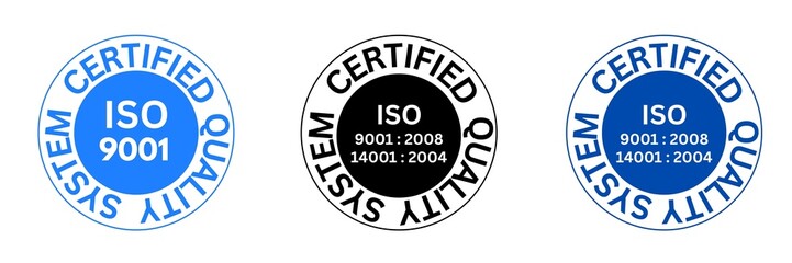 Set of Certified ISO 9001: 2008 and certified Iso 14001: 2004, button, badge, stamp Certified ISO 9001, tag, seal, label, rubber stamp Certified ISO 9001