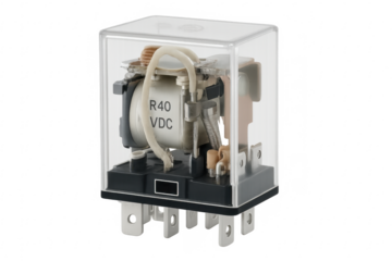 Electrical relay switch with transparent casing on transparent background