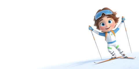 Happy Child Skiing in Snowy Landscape with Cheerful Expression