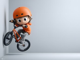 Playful Child on Bicycle Performing Trick in Minimalist Setting