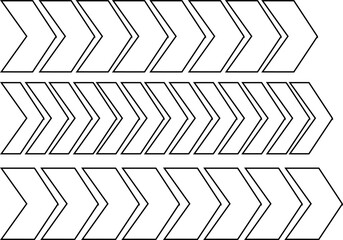 A black and white graphic illustration featuring three rows of repeating chevron arrow patterns pointing to the right.
