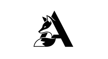 Black fox monogram logo inside capital letter A flat illustration