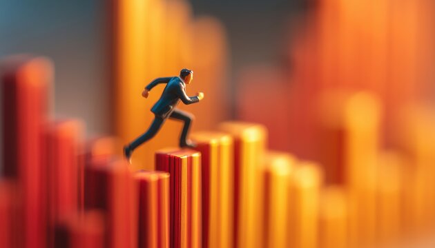 Achieving Success As An Investor: Utilizing Growth Charts, Strategic Investments, Diversified Portfolios, Increasing Income, Improving Financial Management. Man Running On Graph.