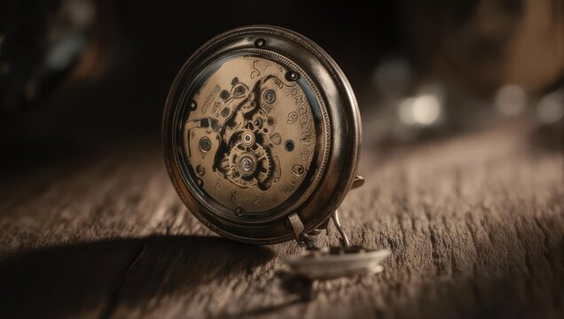 Antique Pocket Watch Mechanism Close Up Macro Shot.