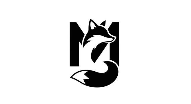 Simple black and white fox letter M logo design flat illustration